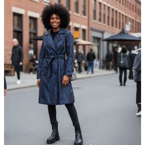 PINK TARTAN Trench Coat Jacket Dual Tone Lightweight Belt Pockets Metallic Lined